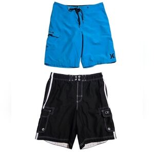 2 Pcs Hurley and OP Blue and Black Board Shorts Set